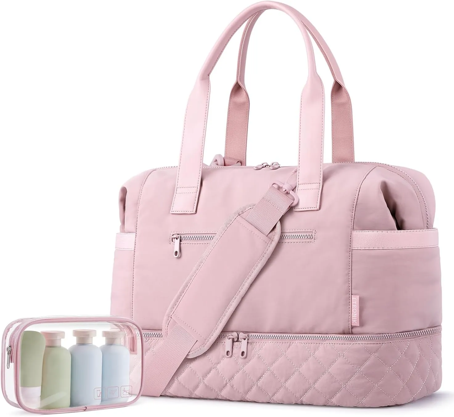 ETRONIK Weekender Bags for Women Travel, Personal Item Travel Bag with Shoe Compartment, Carry On Overnight Bag with Wet Pocket, Gym Duffel Bag for Travel, Sports, Weekend, Hospital Pink
