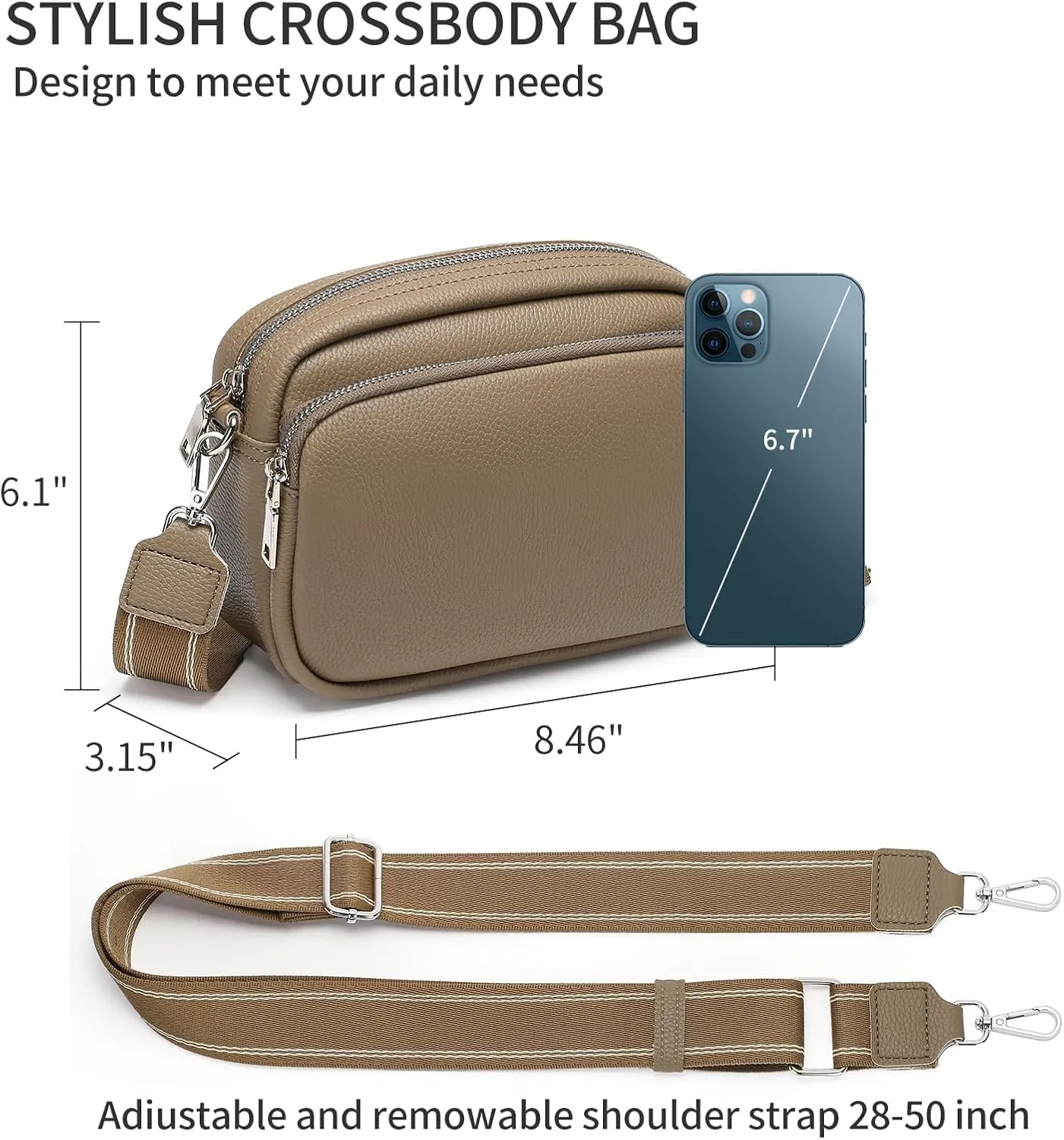 FALAN MULE Small Crossbody Bag for Women Trendy Design Genuine Leather Shoulder Handbags with Adjustable Strap