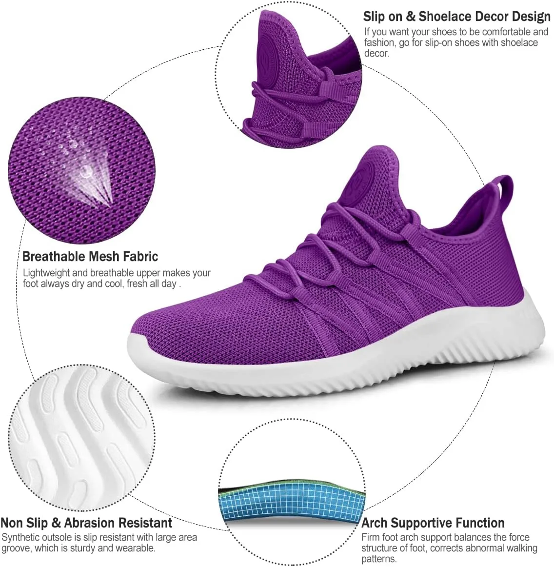 Feethit Womens Slip On Running Shoes Non Slip Walking Shoes Lightweight Gym Workout Shoes Breathable Fashion Sneakers