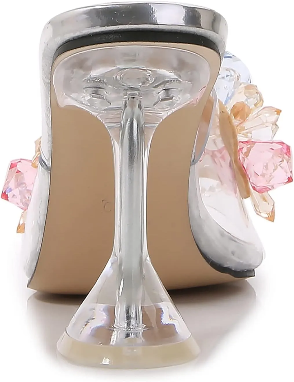 fereshte Women's Crystal Flower Heels Square Toe Heeled Mule Stiletto Dress Party Wedding Sandals