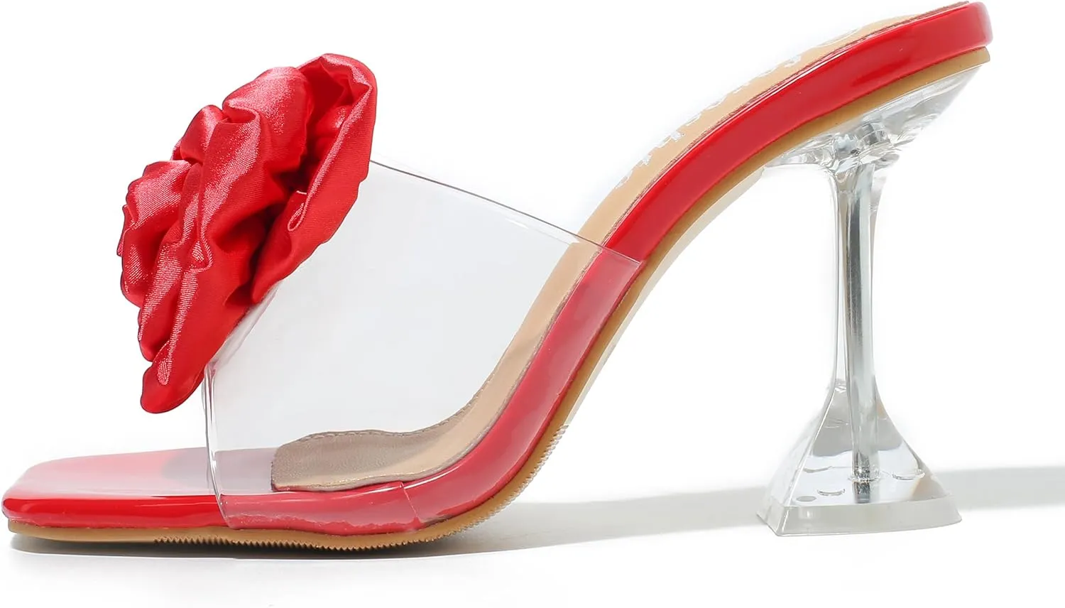 fereshte Women's Flower Heels Satin Rose Square Toe High Heeled Mule Dress Party Wedding Sandals