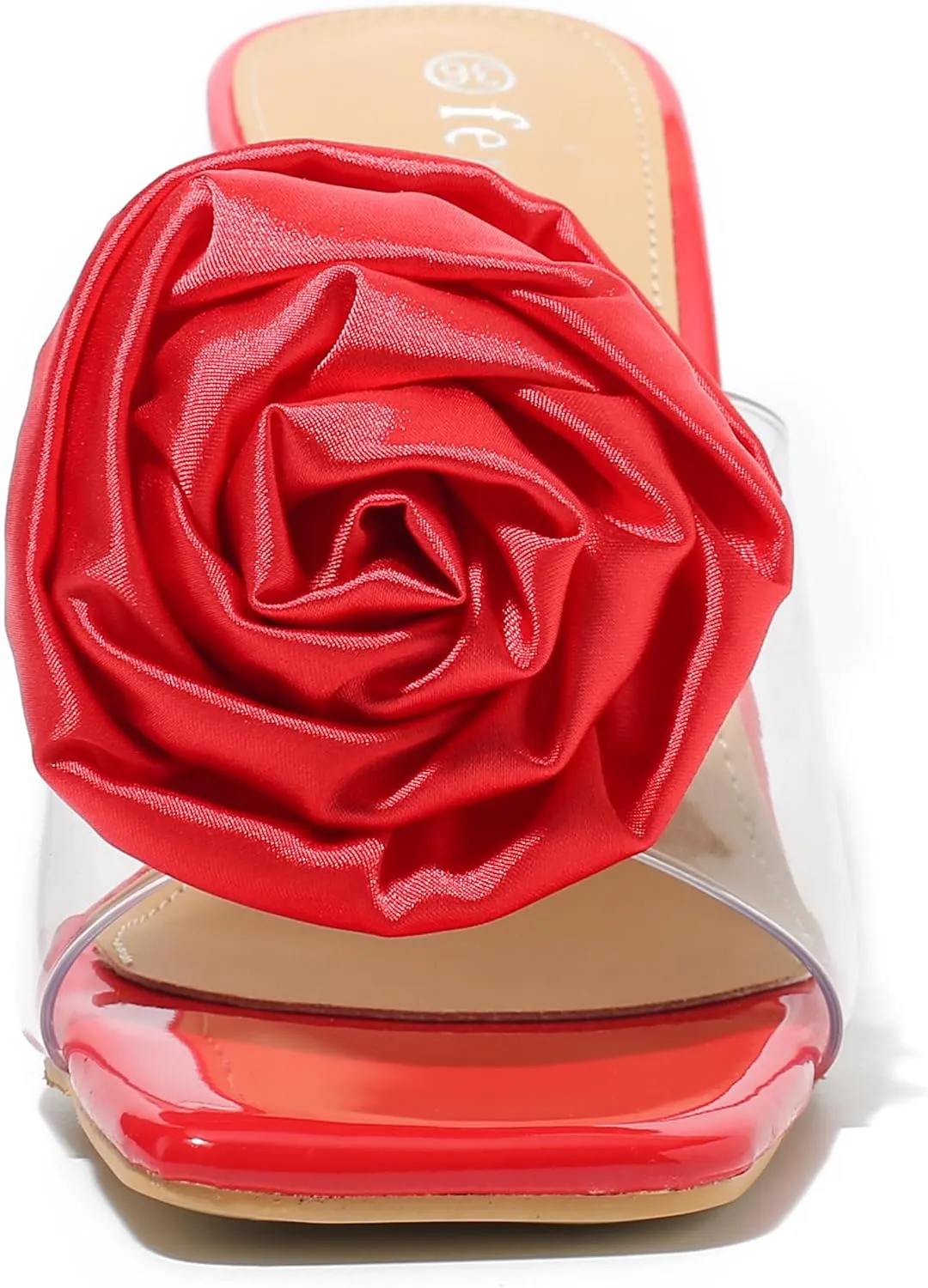 fereshte Women's Flower Heels Satin Rose Square Toe High Heeled Mule Dress Party Wedding Sandals