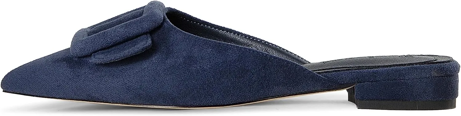 Fericzot Mule Slippers for Women,Slingback Buckle Flat Pointed Toe Backless Mule Slides Suede Slip On Loafers