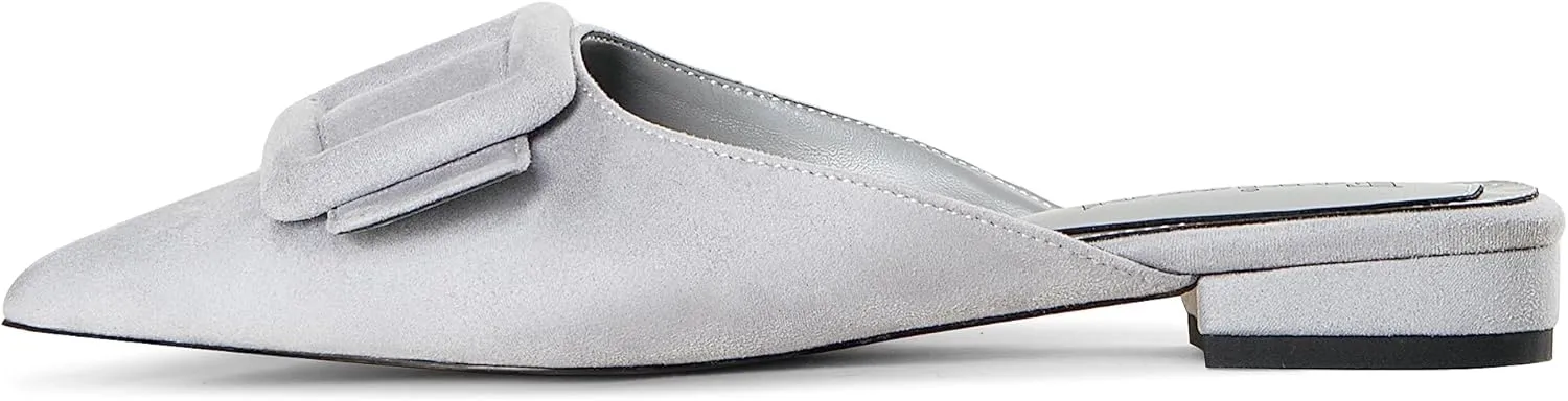Fericzot Mule Slippers for Women,Slingback Buckle Flat Pointed Toe Backless Mule Slides Suede Slip On Loafers
