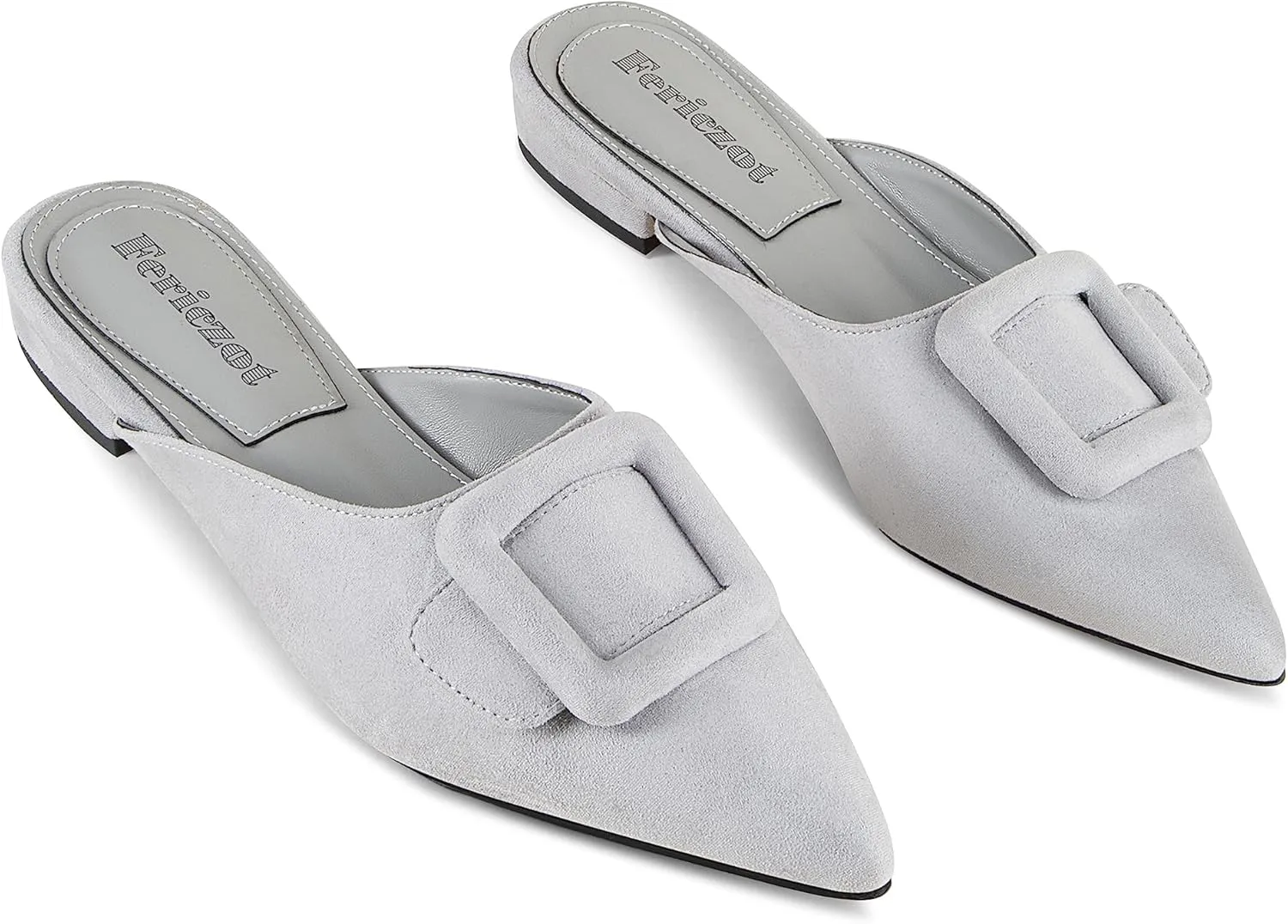 Fericzot Mule Slippers for Women,Slingback Buckle Flat Pointed Toe Backless Mule Slides Suede Slip On Loafers