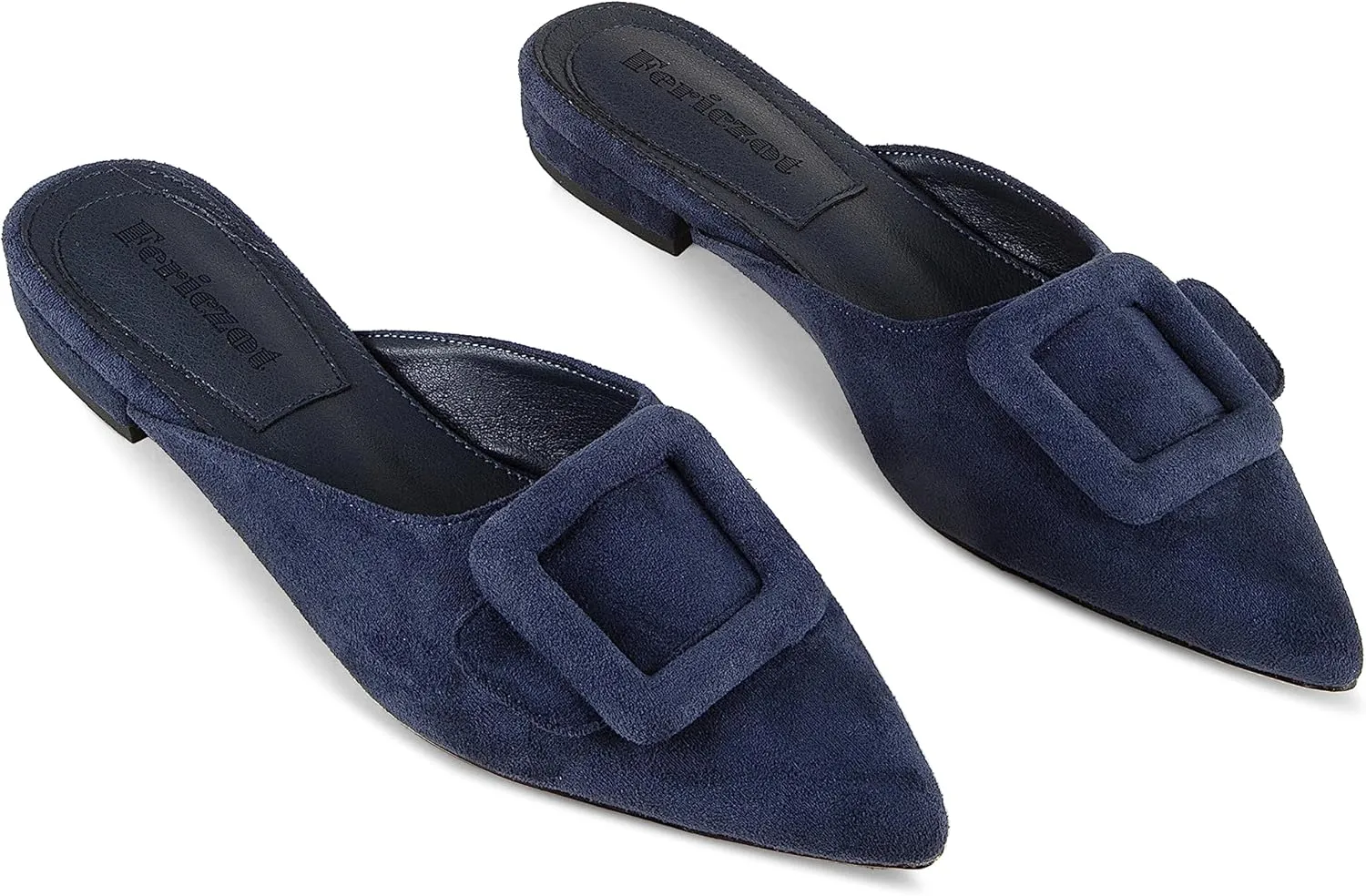 Fericzot Mule Slippers for Women,Slingback Buckle Flat Pointed Toe Backless Mule Slides Suede Slip On Loafers