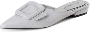 Fericzot Mule Slippers for Women,Slingback Buckle Flat Pointed Toe Backless Mule Slides Suede Slip On Loafers