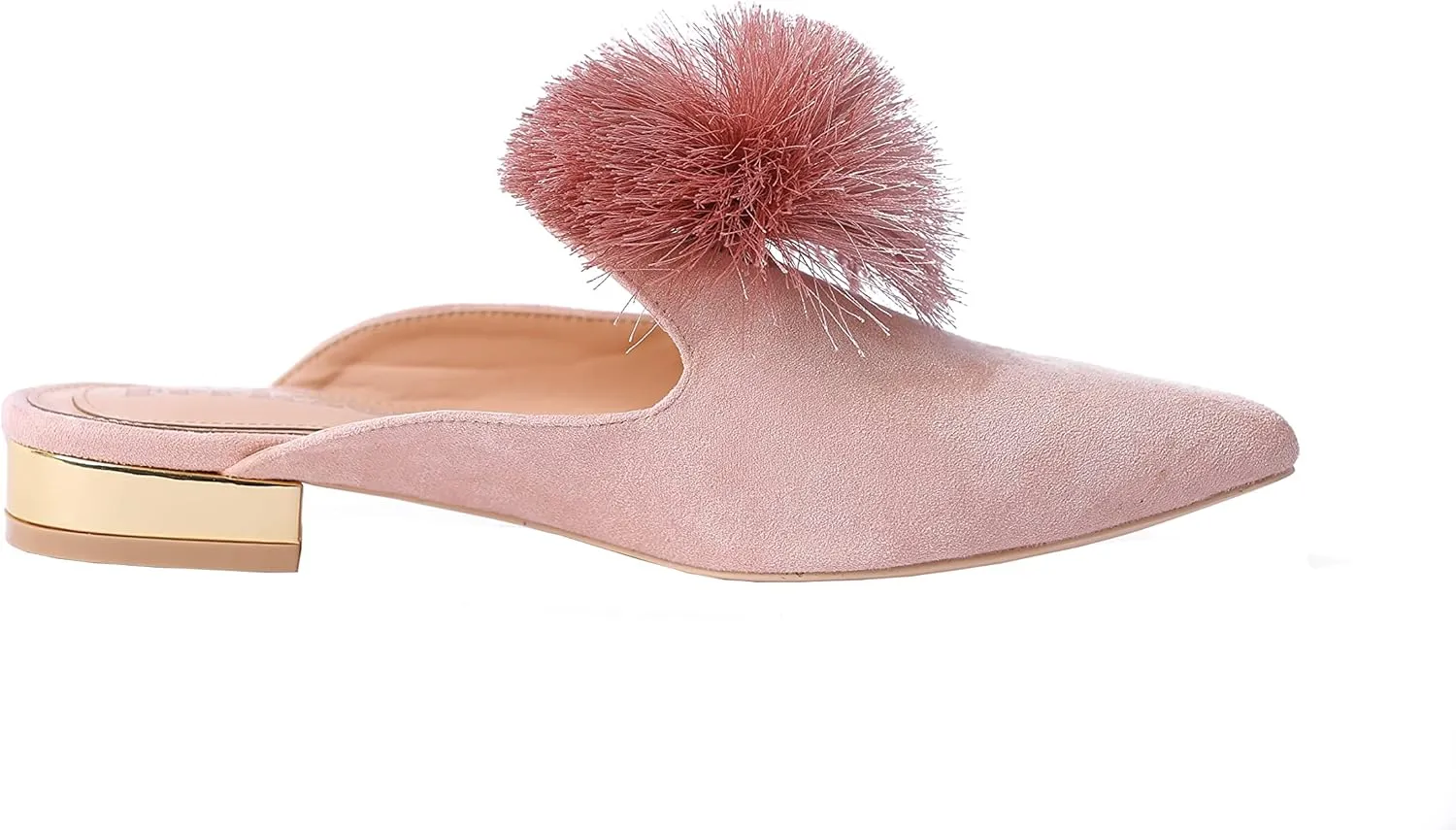 Fericzot Slip On Mule Backless Loafers Flats Puff Pompom Pointed Toe Casual Shoes Slippers