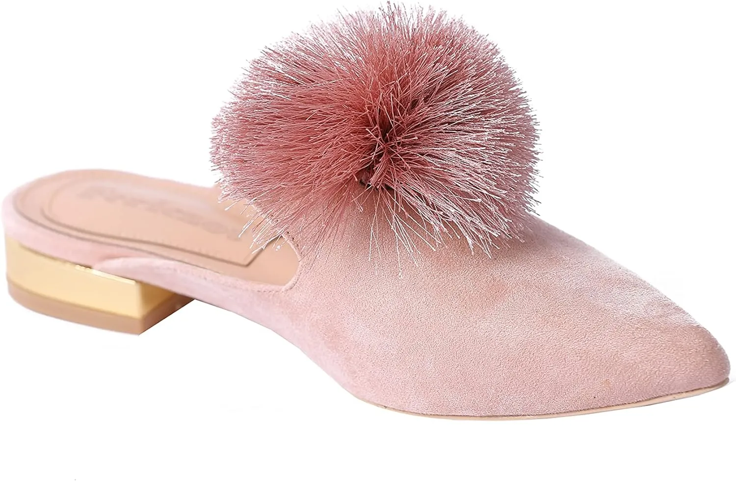 Fericzot Slip On Mule Backless Loafers Flats Puff Pompom Pointed Toe Casual Shoes Slippers