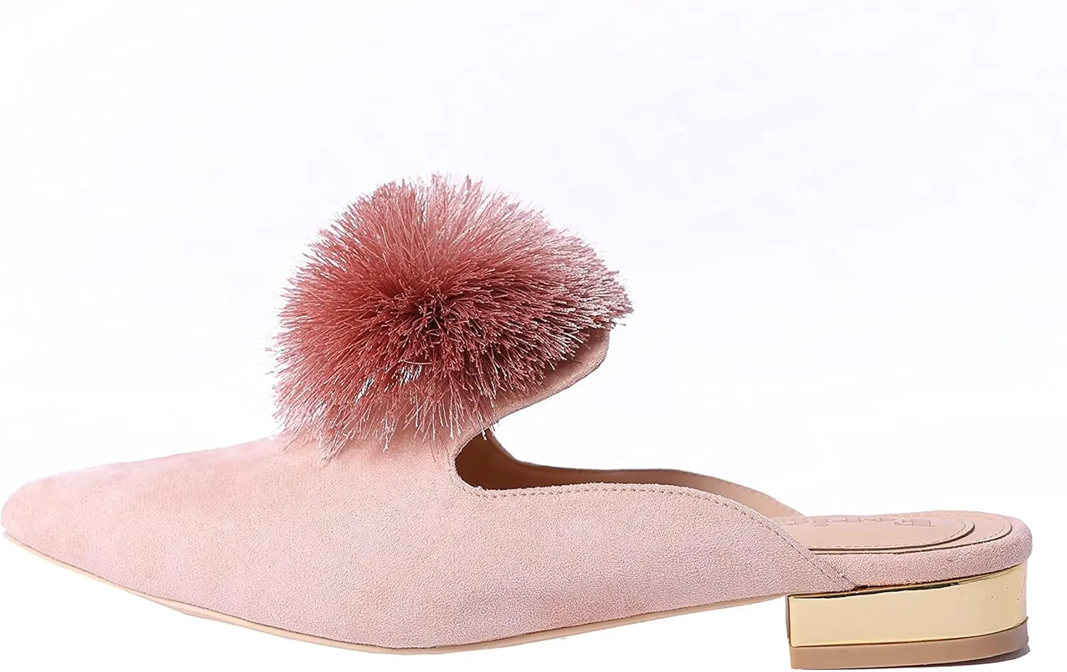 Fericzot Slip On Mule Backless Loafers Flats Puff Pompom Pointed Toe Casual Shoes Slippers