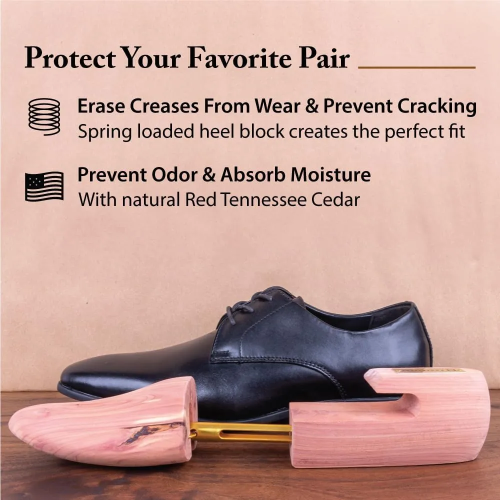 FootFitter Shoe Trees for Men & Women, Wide Heel Split Toe, Aromatic Cedar Boot & Shoe Shaper - USA Grown Cedar Wood