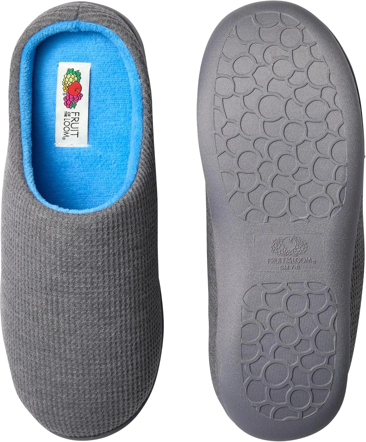 Fruit of the Loom Men's Ribbed Jersey Clog - Comfortable, Memory Foam Sole, Indoor/Outdoor, Machine Washable, Two-Tone