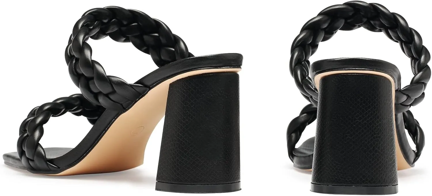 GENSHUO High Chunky Heels for Women Fashion Comfort Slip on Square Open Toe Block Heel Sandals Two Strap Backless Mules