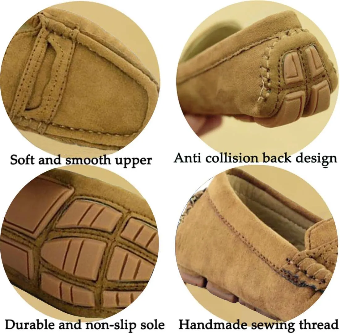 Girls Boys Suede Leather Slip-on Loafers Comfort Moccasin Casual Boat Shoes Uniform Dress Shoes