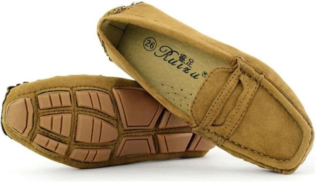 Girls Boys Suede Leather Slip-on Loafers Comfort Moccasin Casual Boat Shoes Uniform Dress Shoes