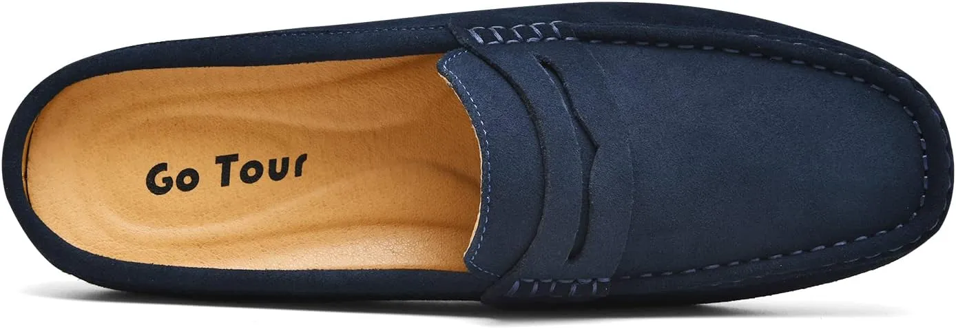 Go Tour Mens Handmade Suede Leather Mules Clog Slippers Breathable Leather Slip on Shoes Casual Loafers