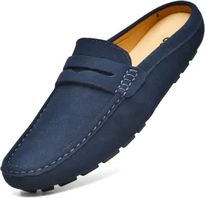 Go Tour Mens Handmade Suede Leather Mules Clog Slippers Breathable Leather Slip on Shoes Casual Loafers