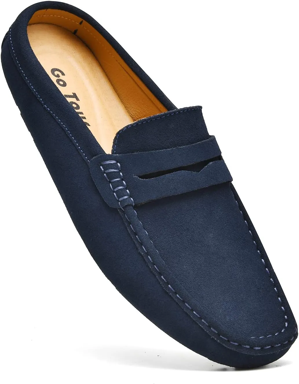 Go Tour Mens Handmade Suede Leather Mules Clog Slippers Breathable Leather Slip on Shoes Casual Loafers