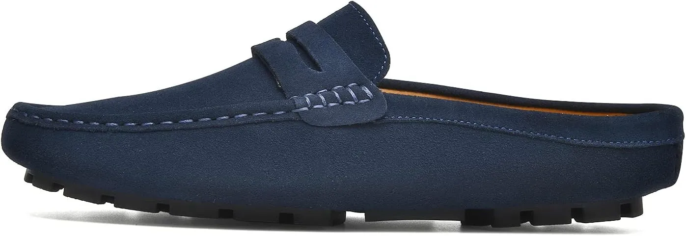 Go Tour Mens Handmade Suede Leather Mules Clog Slippers Breathable Leather Slip on Shoes Casual Loafers