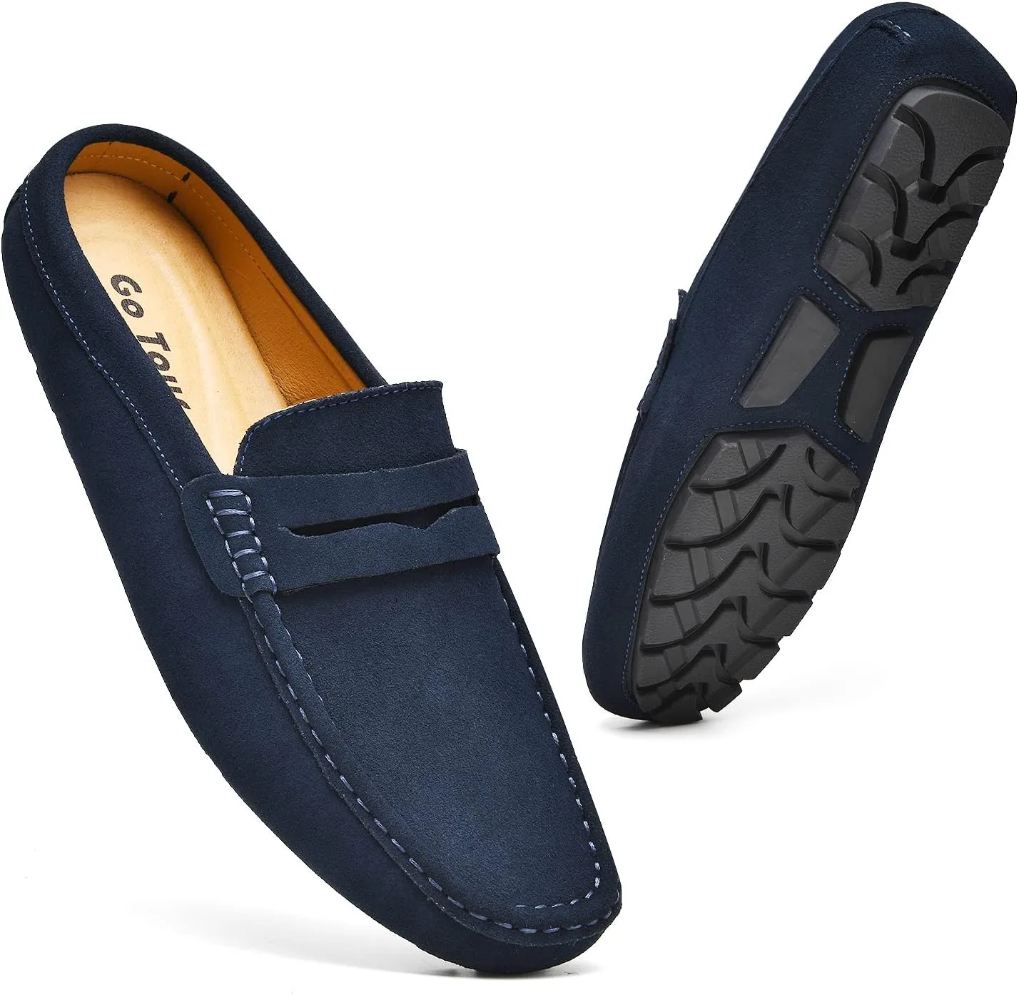 Go Tour Mens Handmade Suede Leather Mules Clog Slippers Breathable Leather Slip on Shoes Casual Loafers