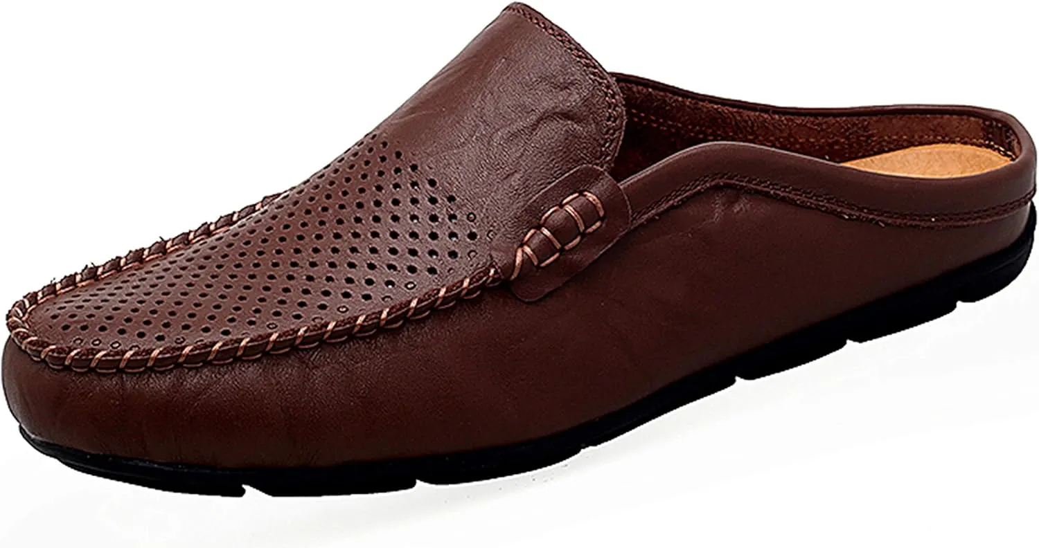 Go Tour Mens Mules Clog Slippers Breathable Punching Leather Slip on Shoes Casual Loafers