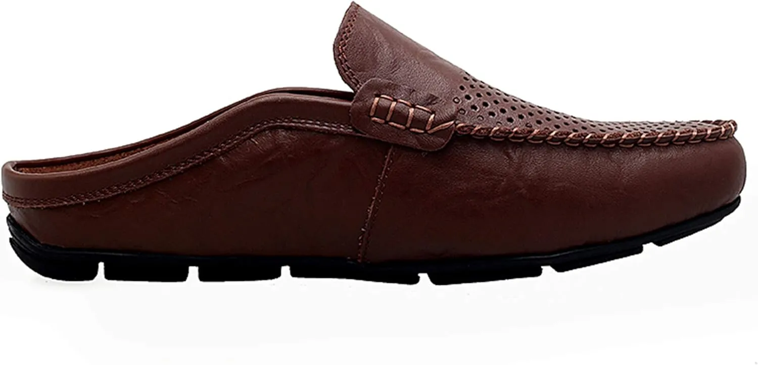 Go Tour Mens Mules Clog Slippers Breathable Punching Leather Slip on Shoes Casual Loafers