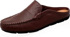 Go Tour Mens Mules Clog Slippers Breathable Punching Leather Slip on Shoes Casual Loafers
