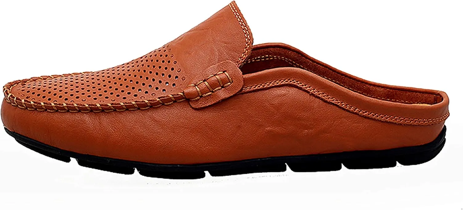 Go Tour Mens Mules Clog Slippers Breathable Punching Leather Slip on Shoes Casual Loafers