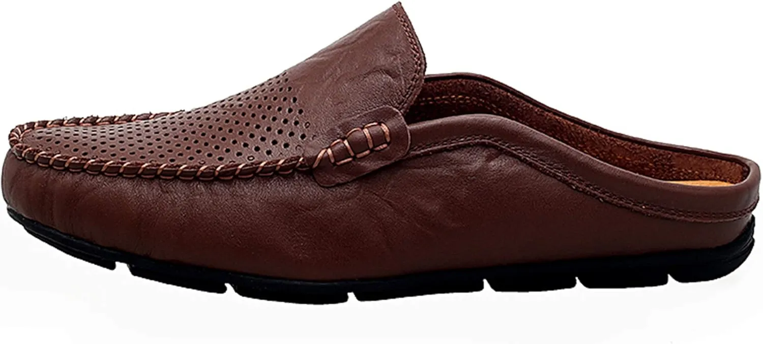Go Tour Mens Mules Clog Slippers Breathable Punching Leather Slip on Shoes Casual Loafers