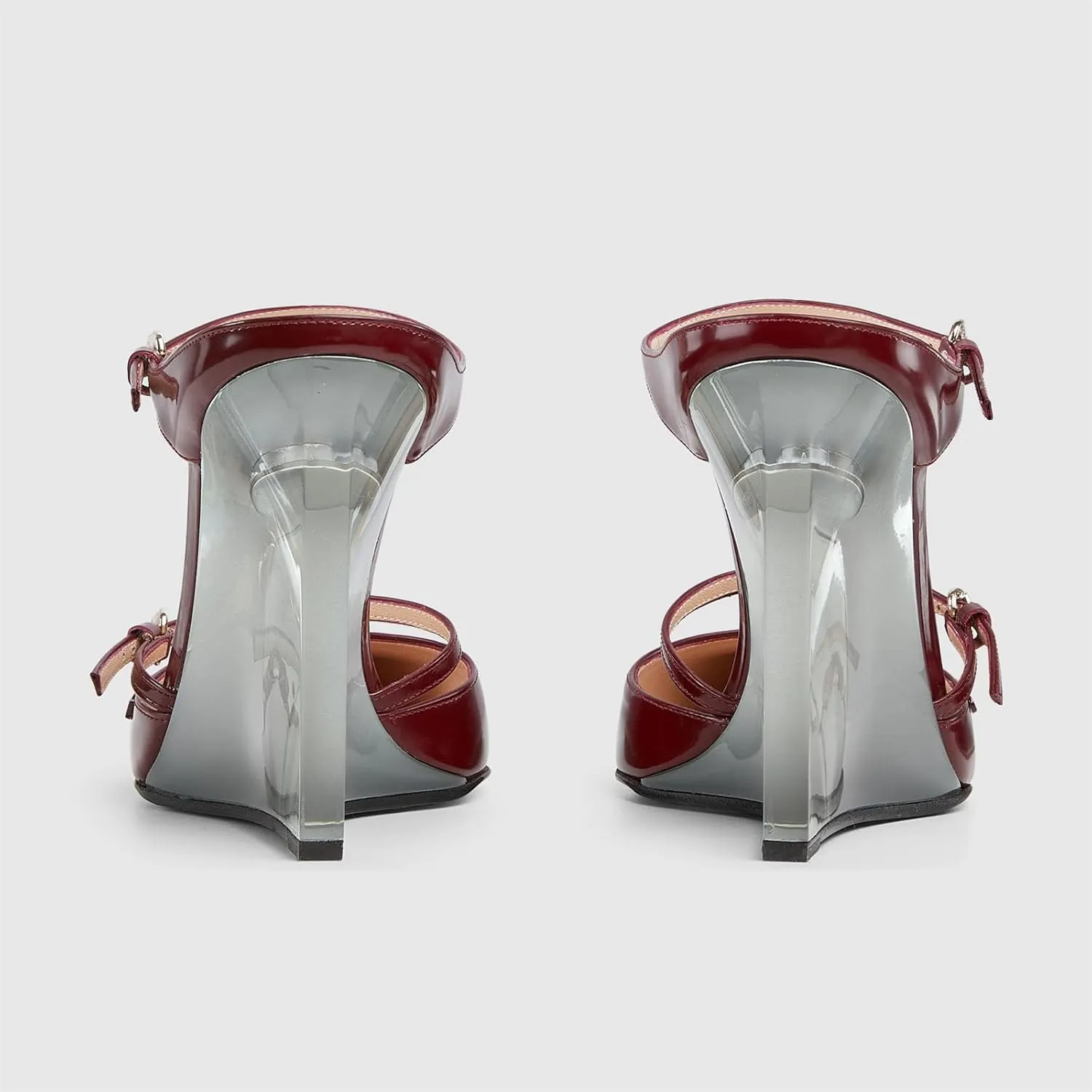 Goolita Clear Wedge Heels for Women, Closed Pointed Toe Mule Heels with Buckle Strap Sexy Backless Slip On Party Evening Shoes