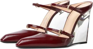 Goolita Clear Wedge Heels for Women, Closed Pointed Toe Mule Heels with Buckle Strap Sexy Backless Slip On Party Evening Shoes