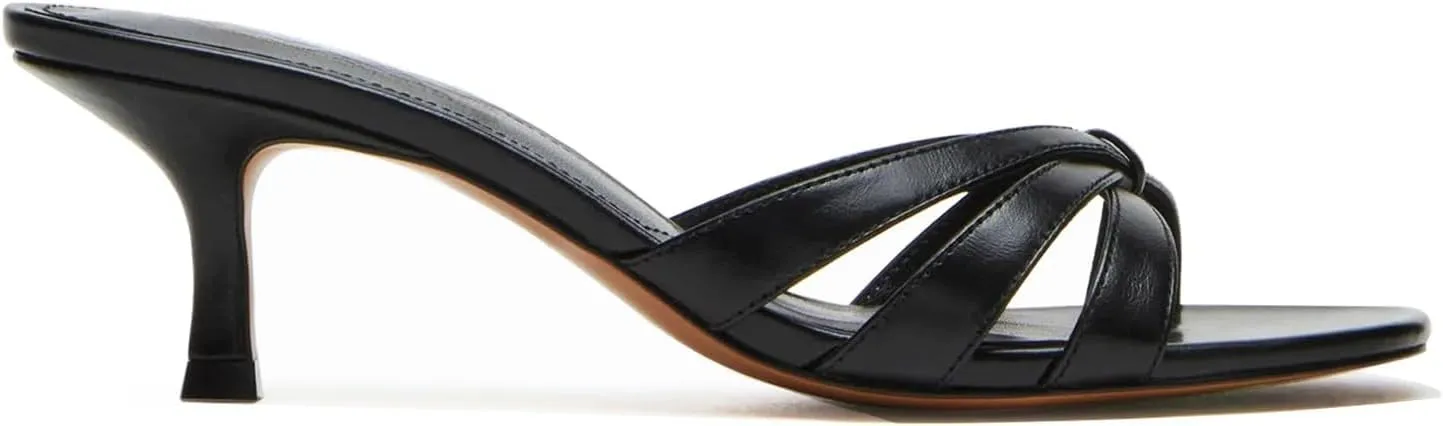 Goolita Women's Pearl Kitten Heels Flip Flops Open Round Toe Strappy Thong Slide Heeled Sandals Comfort Casual Party Mules Heels