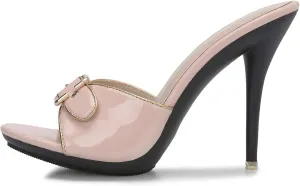 Hanfike Slip on High Heel Sandals for Women Buckle Backless Slide Dressy Mules