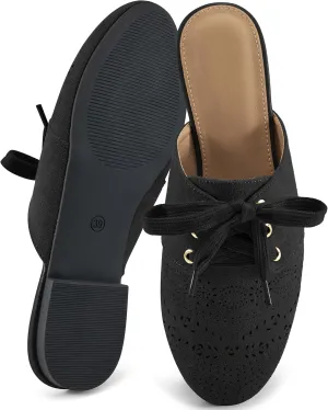 HARENCE Mules for Women Flats Shoes: Comfortable Round Toe Lace Up Mule 2025 Dressy Business Suede Loafers