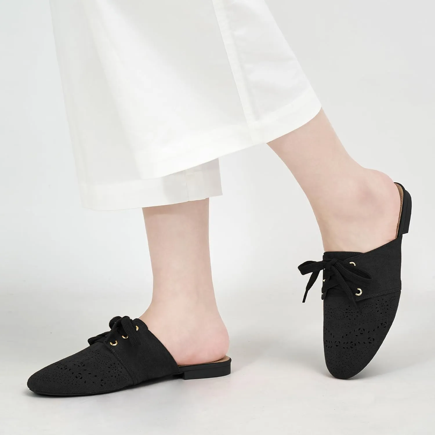 HARENCE Mules for Women Flats Shoes: Comfortable Round Toe Lace Up Mule 2025 Dressy Business Suede Loafers