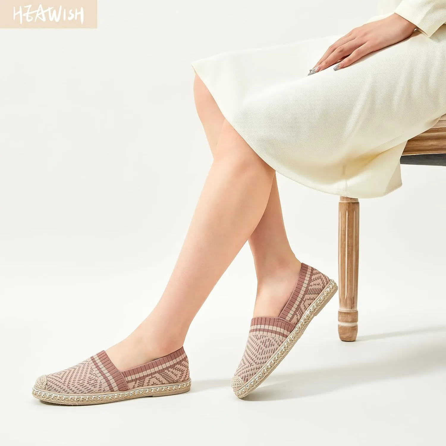 HEAWISH Ballet Flats for Women Loafer Slip on Shoes,Breathable Womens Shoes Dressy Casual Espadrilles for Women Rope Loafer Flats