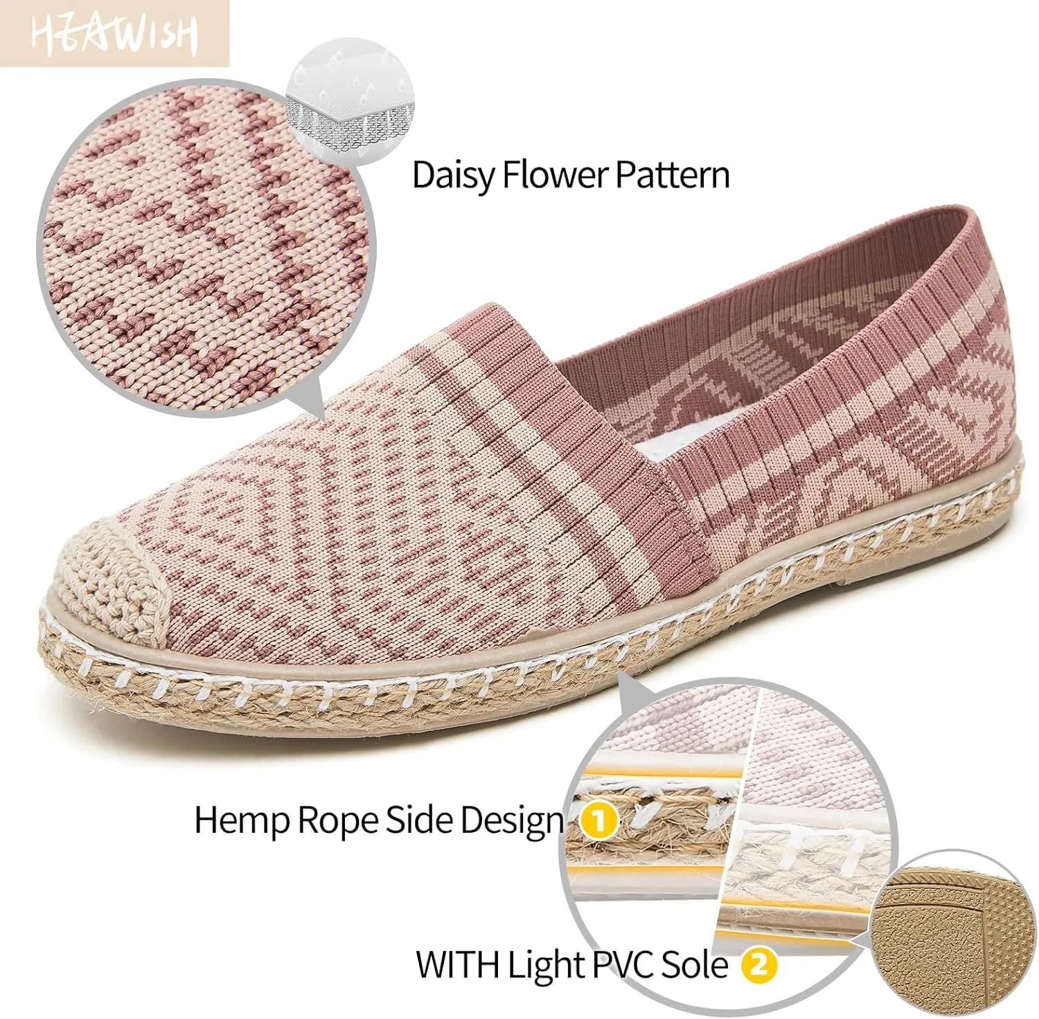 HEAWISH Ballet Flats for Women Loafer Slip on Shoes,Breathable Womens Shoes Dressy Casual Espadrilles for Women Rope Loafer Flats