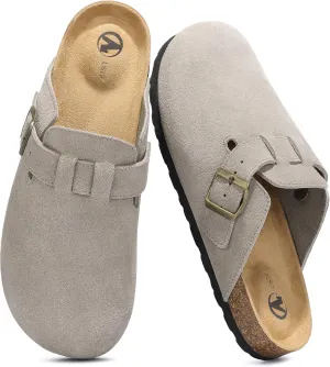 HOMETRUE Mens Suede Clogs Slippers Sandals with Cushioned Cork-Footbed