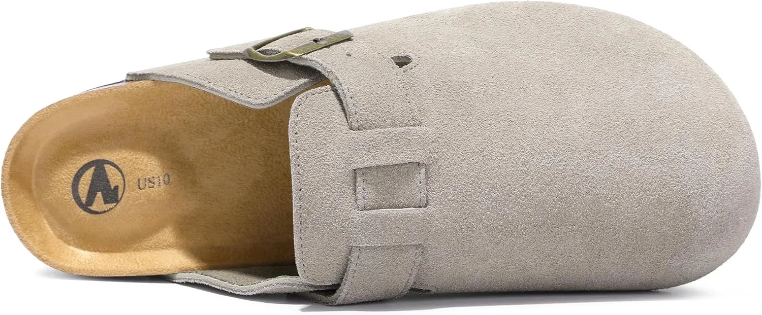 HOMETRUE Mens Suede Clogs Slippers Sandals with Cushioned Cork-Footbed