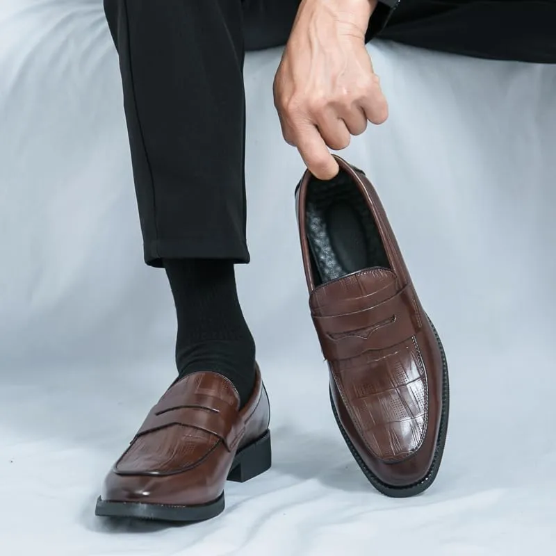 HuitJours Men Two Tone Colors Penny Loafer Slip On Pull on Dress Shoes Casual Boat Shoes Moccasins