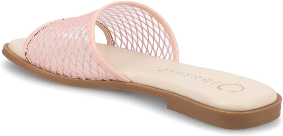Journee Womens cushioned footbed Sandals Mesh Sandals Breckley Flat Sole Mesh Straps Open Toe