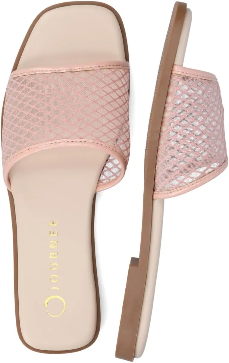 Journee Womens cushioned footbed Sandals Mesh Sandals Breckley Flat Sole Mesh Straps Open Toe