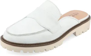 Journee Womens Slip On Loafer Mule Shoes Treaded Outsole Almond Toe Miycah Tru Comfort Foam Block Heel Flats