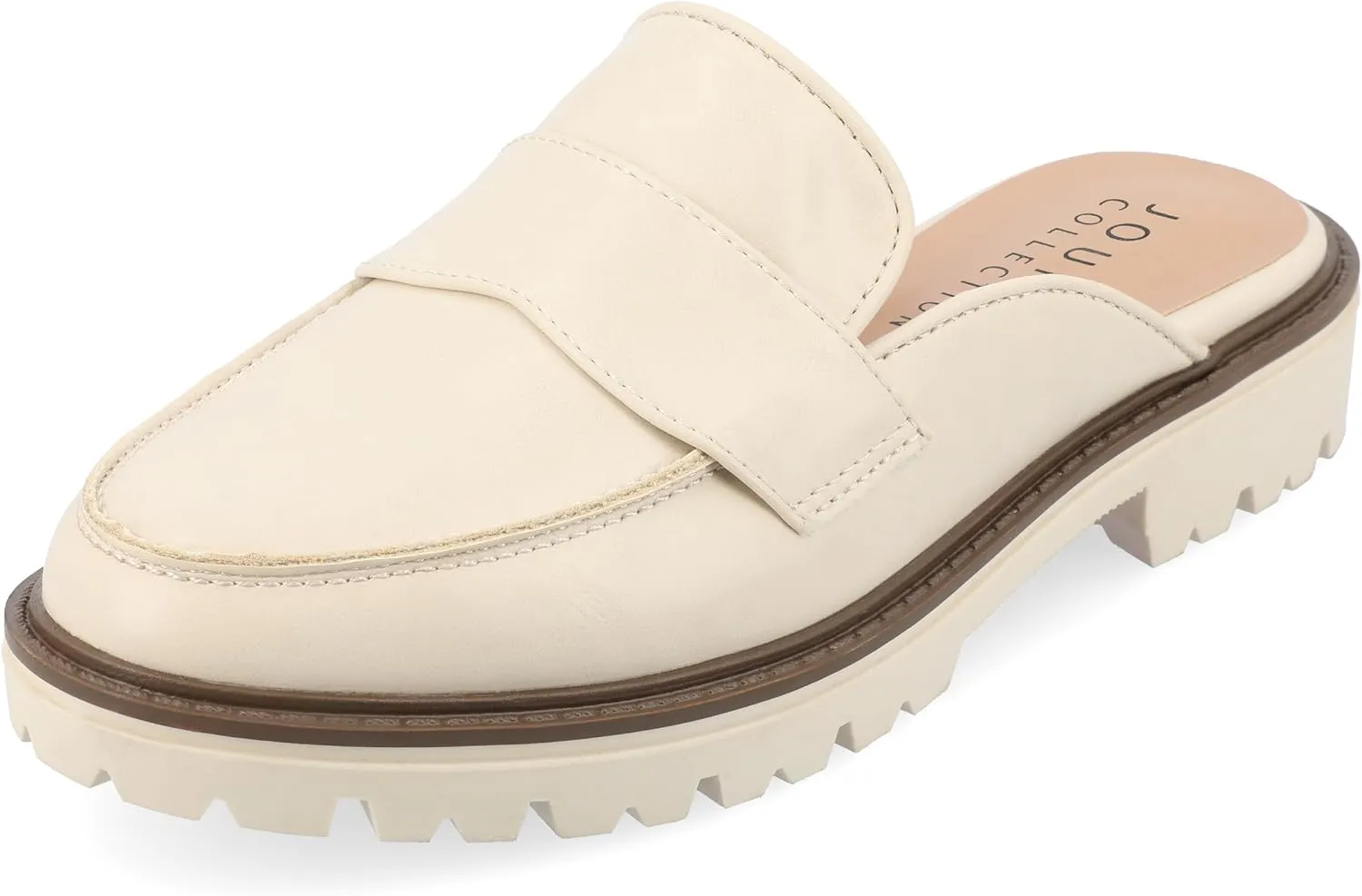 Journee Womens Slip On Loafer Mule Shoes Treaded Outsole Almond Toe Miycah Tru Comfort Foam Block Heel Flats