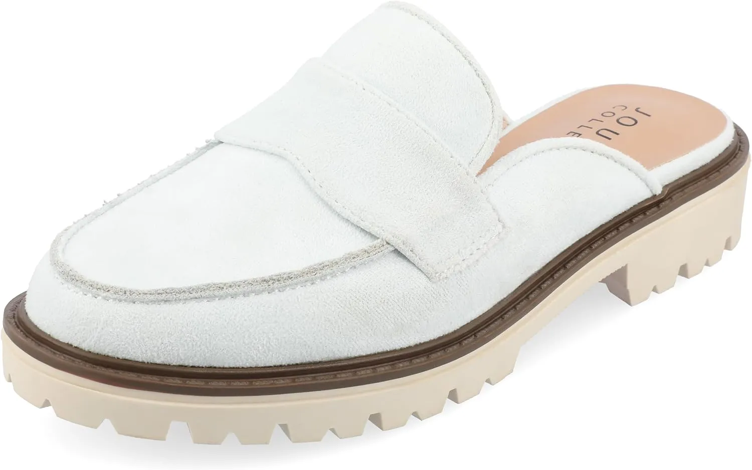 Journee Womens Slip On Loafer Mule Shoes Treaded Outsole Almond Toe Miycah Tru Comfort Foam Block Heel Flats
