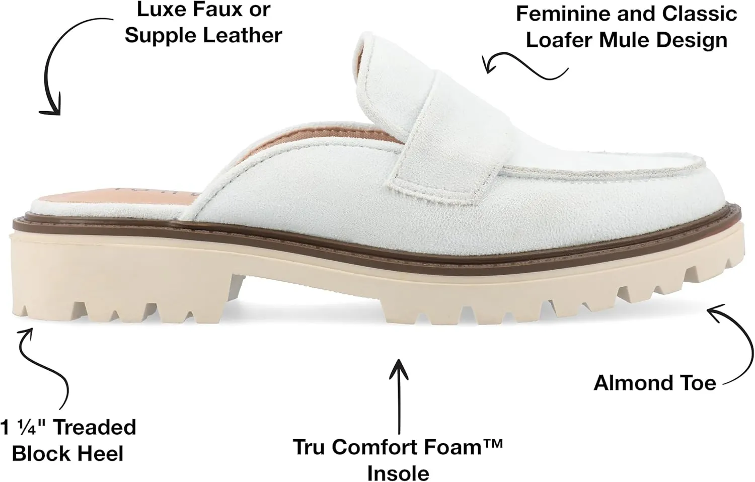 Journee Womens Slip On Loafer Mule Shoes Treaded Outsole Almond Toe Miycah Tru Comfort Foam Block Heel Flats