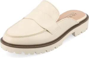 Journee Womens Slip On Loafer Mule Shoes Treaded Outsole Almond Toe Miycah Tru Comfort Foam Block Heel Flats