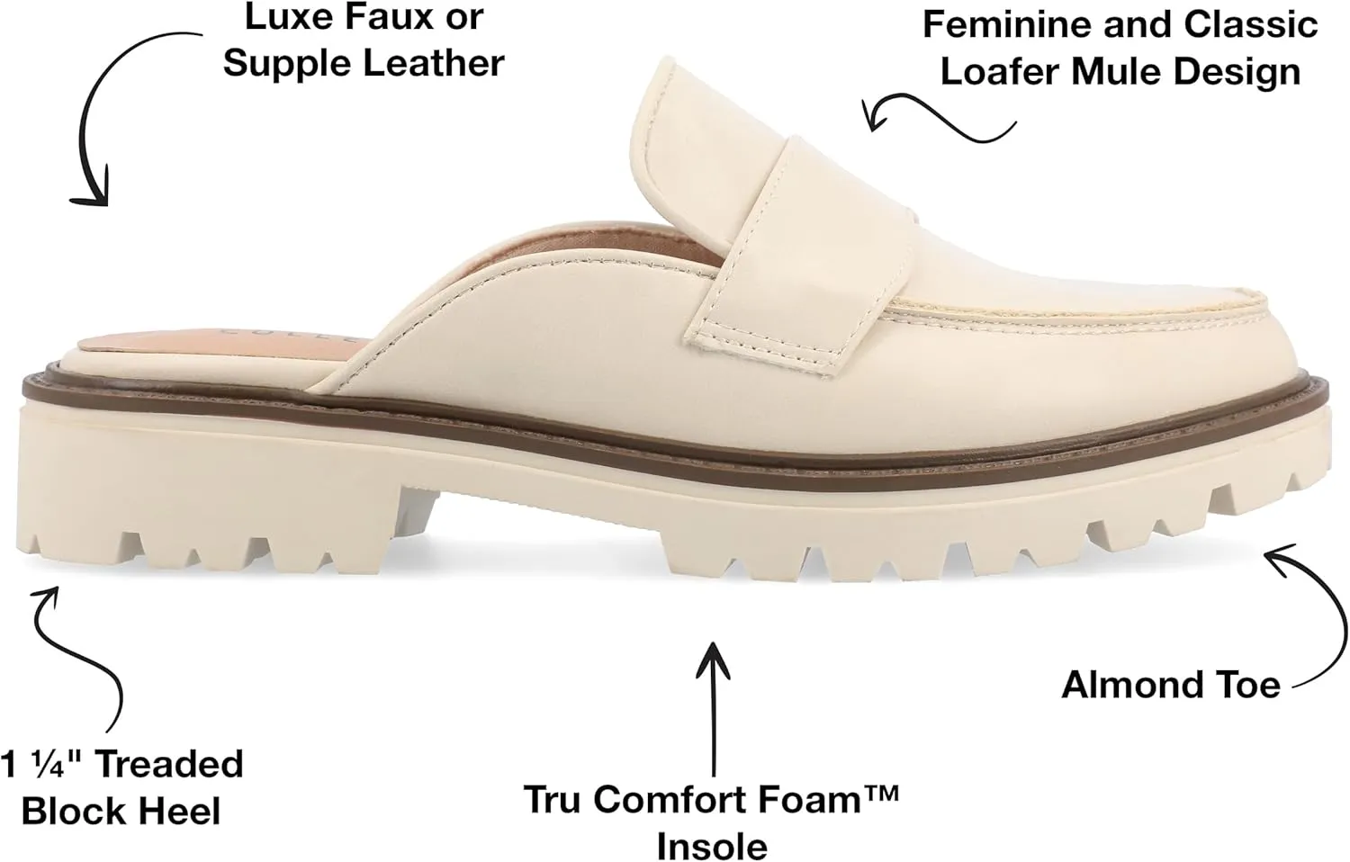 Journee Womens Slip On Loafer Mule Shoes Treaded Outsole Almond Toe Miycah Tru Comfort Foam Block Heel Flats