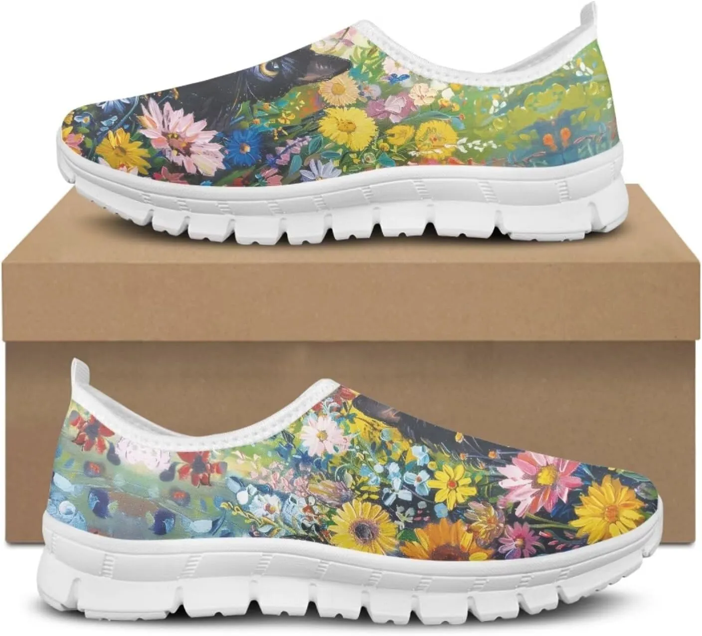 JoyLamoria Bright Blossom Walking Shoes Travel Clog Slip on Causal Loafer with Floral Print Fashion Sneakers for Men Women
