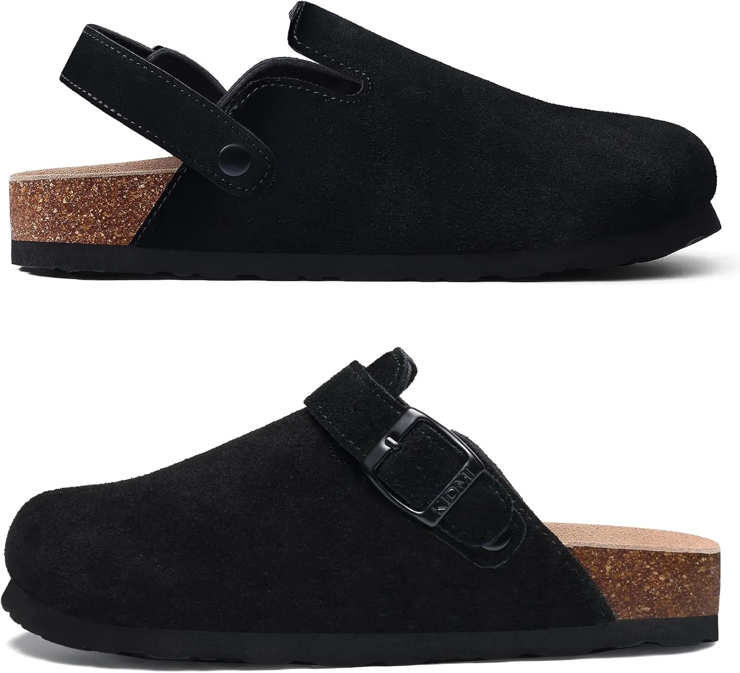 KIDMI Women's Suede Clogs with Adjustable Strap Cork Footbed Leather Mules Slip on Potato Shoes